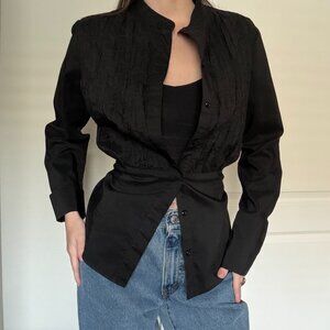 Alfani Black Tie-Waist Button Up Blouse Size 6  📝 Description